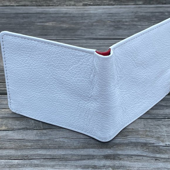 White/Red Wallet Card Holder Men Purse Wallet Handmade Bifold Cardholder - Picture 9 of 10